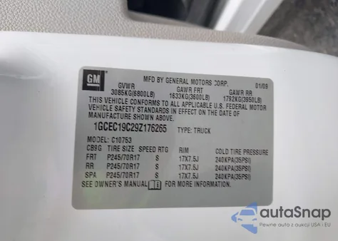 2009 Chevrolet Silverado 1500 Work Truck from USA, damaged, VIN 1GCEC19C29Z176265